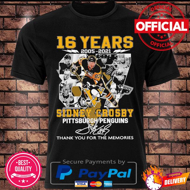 16 years 2005 2021 87 Sidney Crosby Pittsburgh Penguins signature thank you  for the memories shirt, hoodie, sweater, long sleeve and tank top
