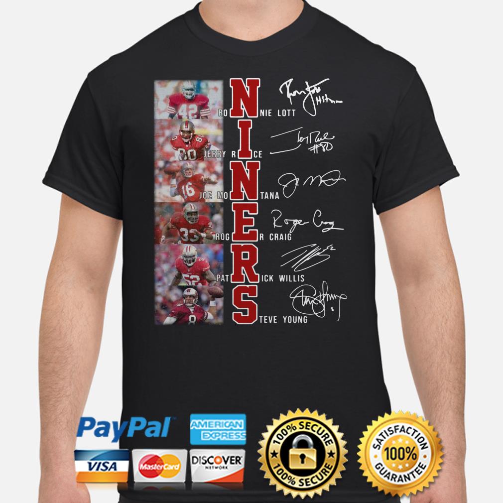 Niners Ronnie Lott Jerry Rice Joe Montana signatures shirt